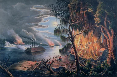 El Mississippi en tiempos de guerra, publicado por Currier y Ives, Nueva York, 1865